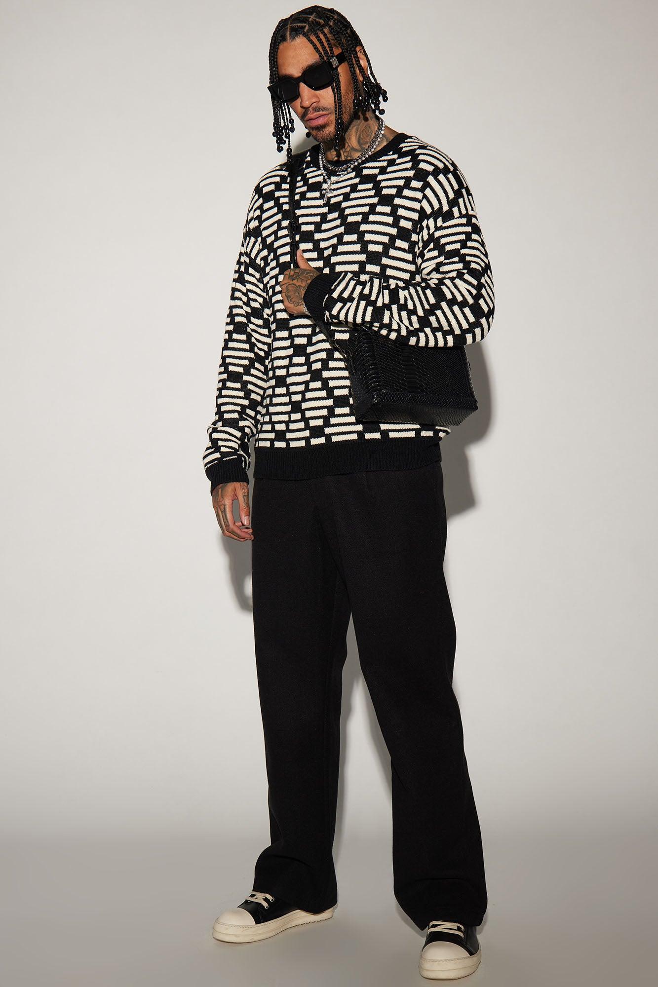 Contrast Chenille Crewneck Sweater - Black/combo Product Image