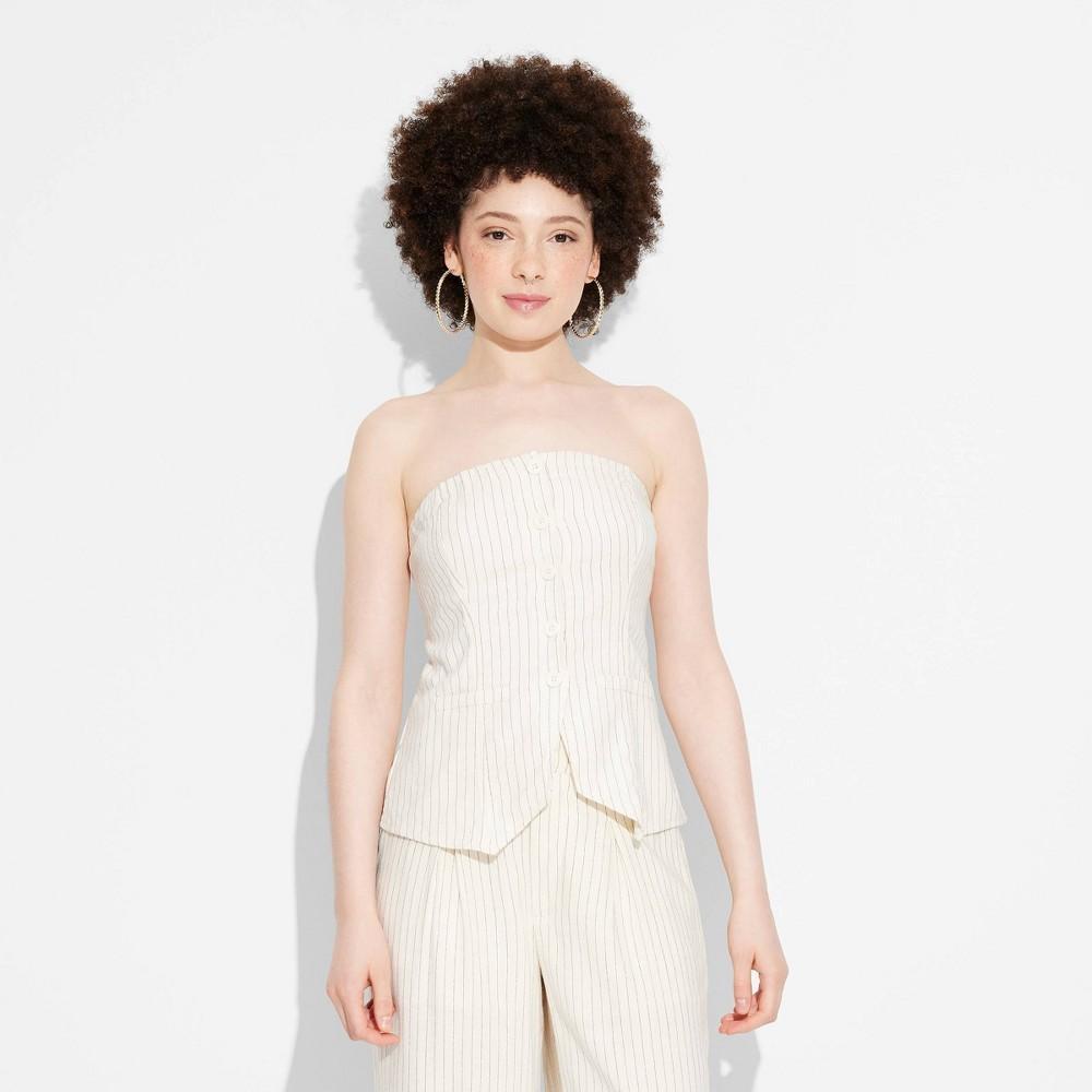 Womens Linen Suiting Tube Top - Wild Fable Off-White Pinstripe XL Product Image