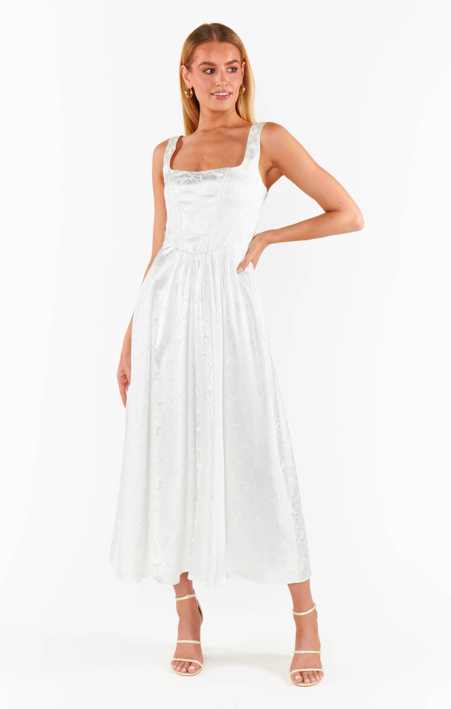 Nina Midi Dress ~ White Rose Satin Product Image