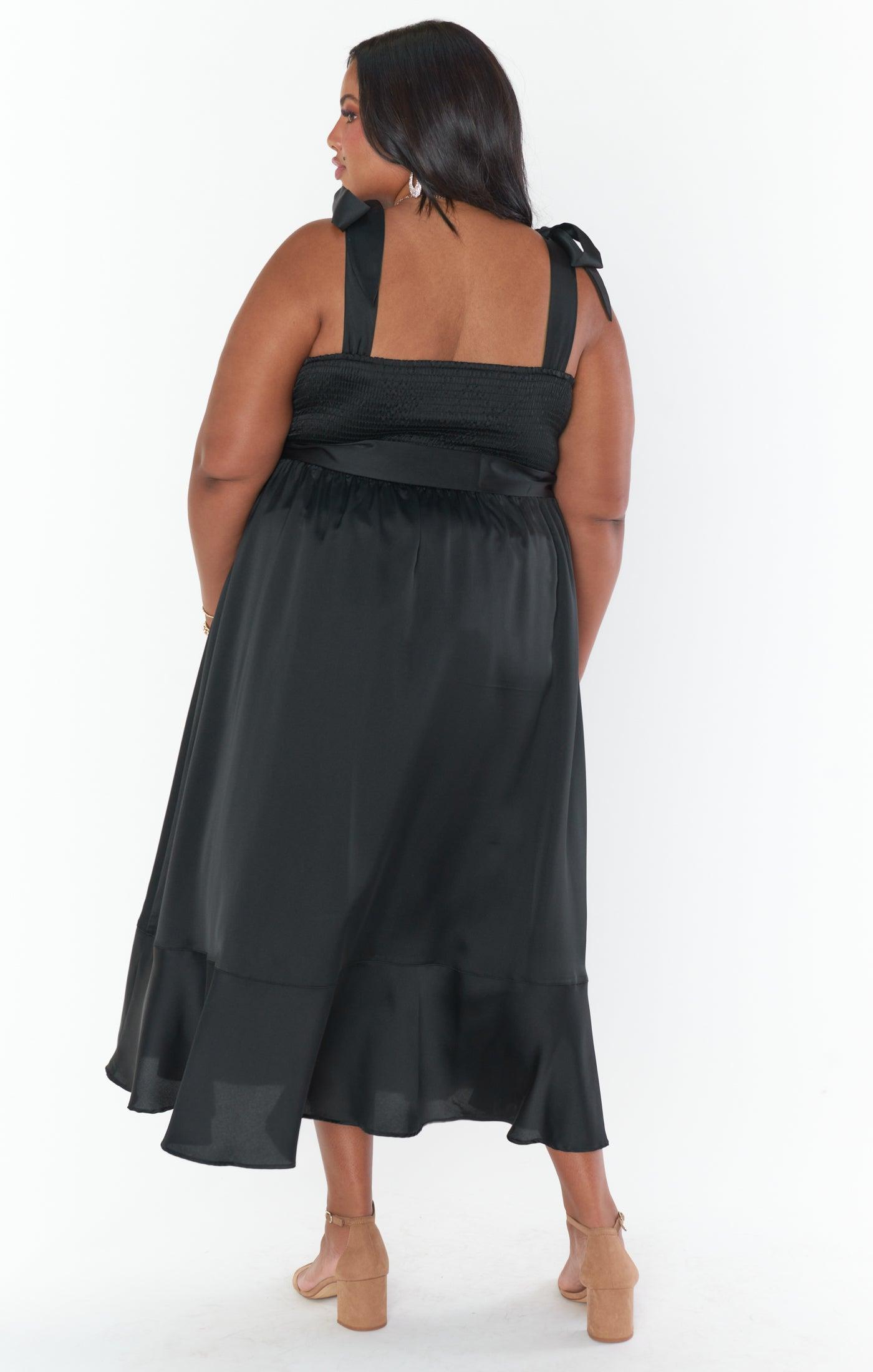 Claire Midi Dress ~ Black Luxe Satin Product Image