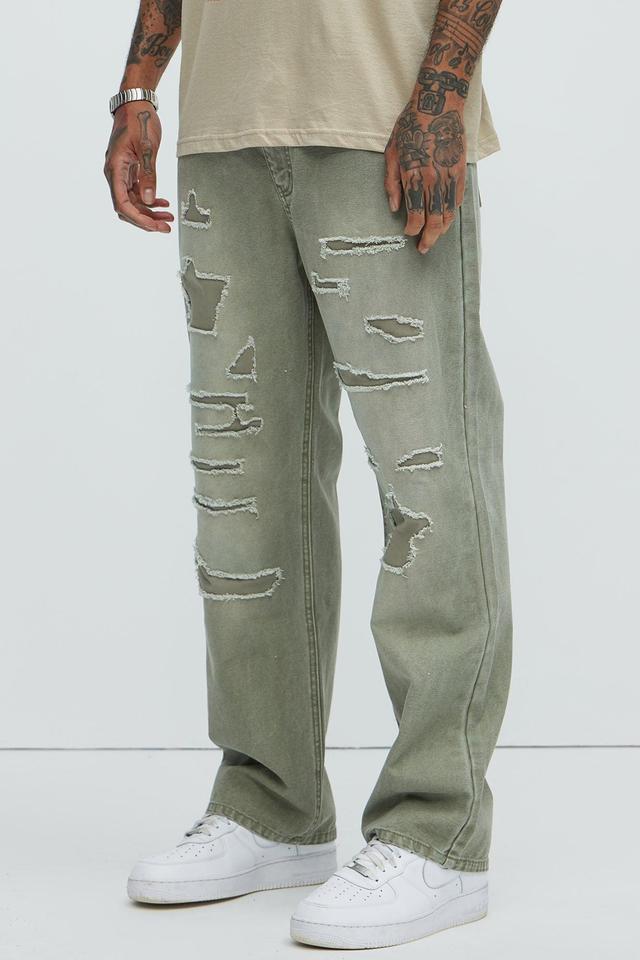 Centola Straight Repaired Pants - Olive Product Image