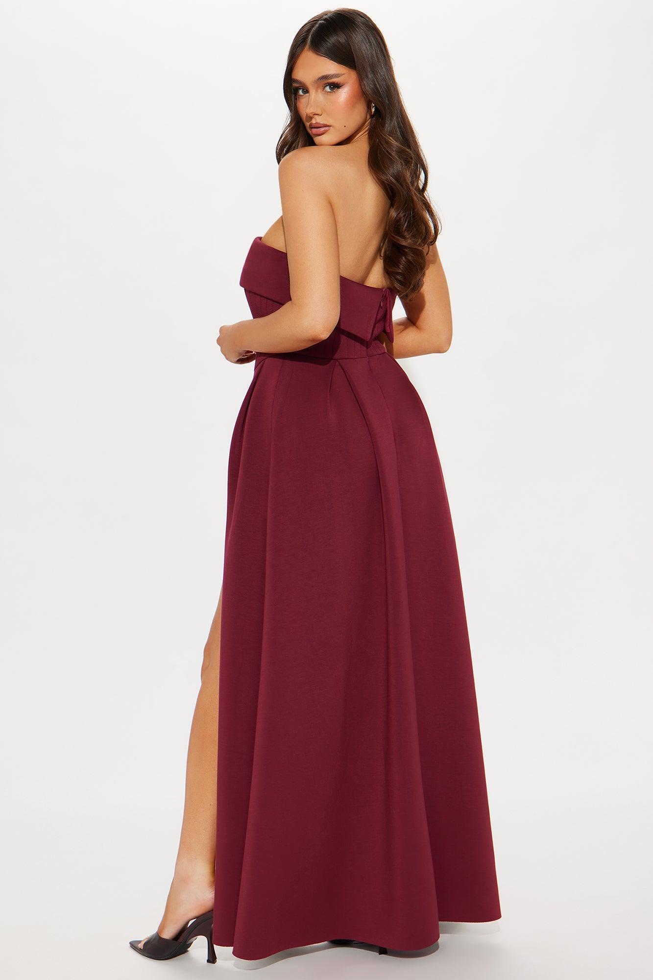 Britney High Slit Scuba Gown - Burgundy Product Image