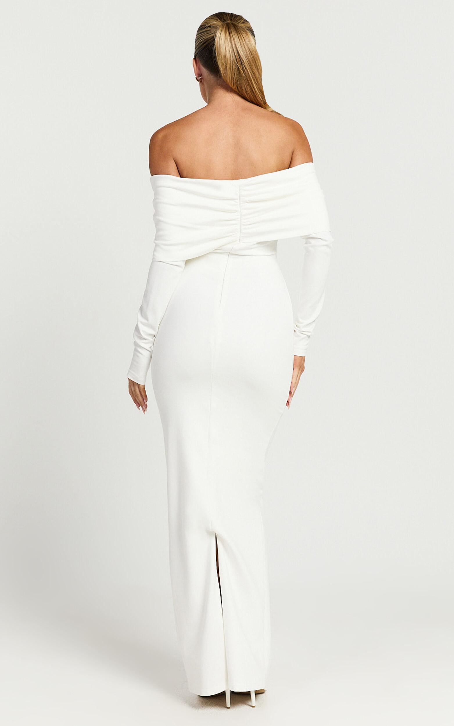 Rani Midi Dress - Off Shoulder Long Sleeve Bodycon Dress in Off White Product Image