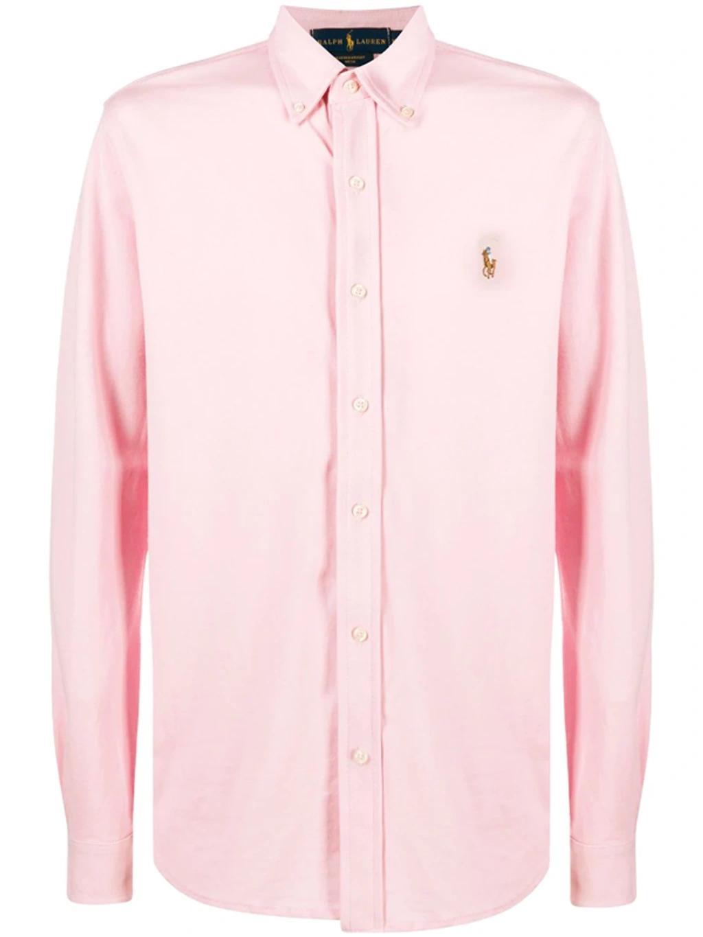 POLO RALPH LAUREN Embroidered-design Long-sleeve Shirt In Carmel Pink Product Image