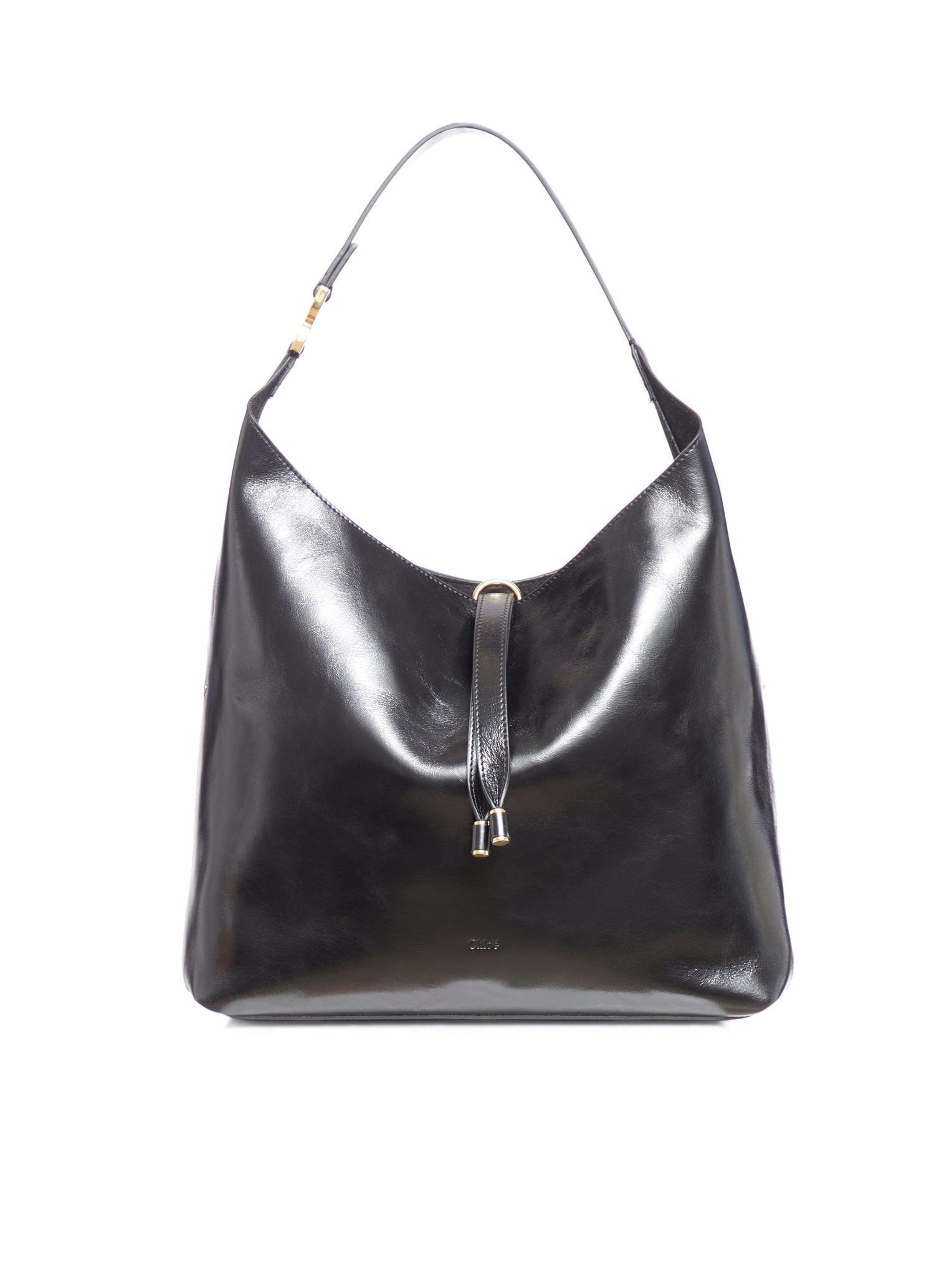 Marcie Glossy Leather Hobo Bag In Black Product Image