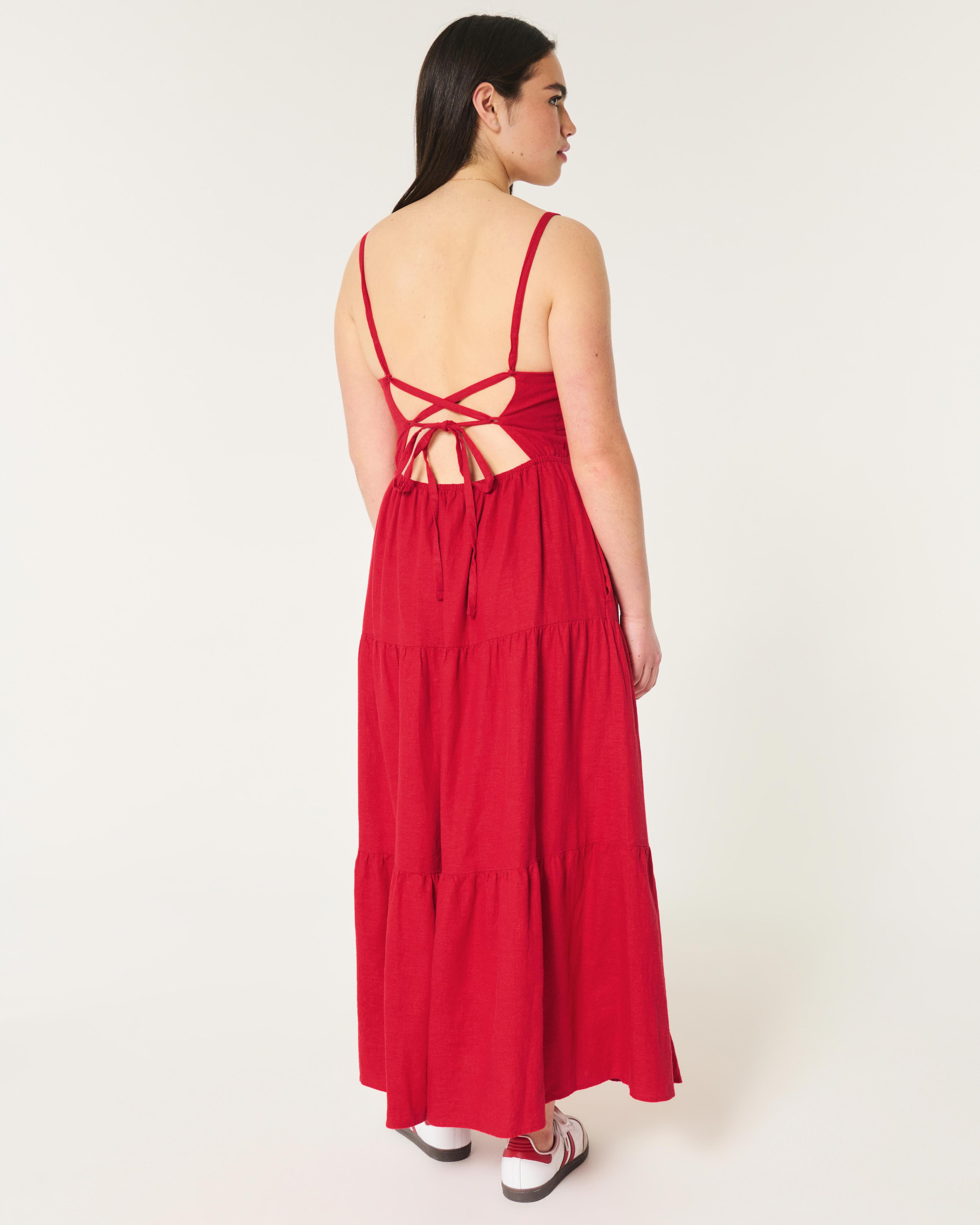 Linen-Blend Open Back Maxi Dress Product Image