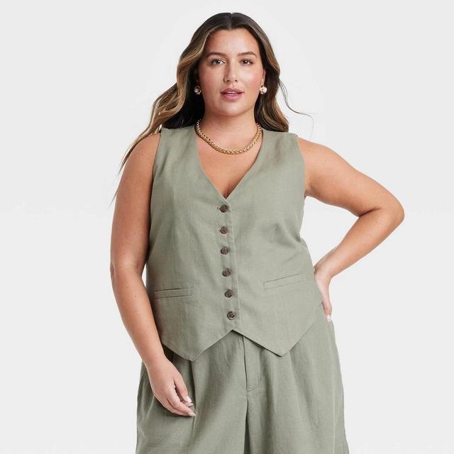 Womens Linen Tailored Suit Vest - A New Day Sage 3X Product Image