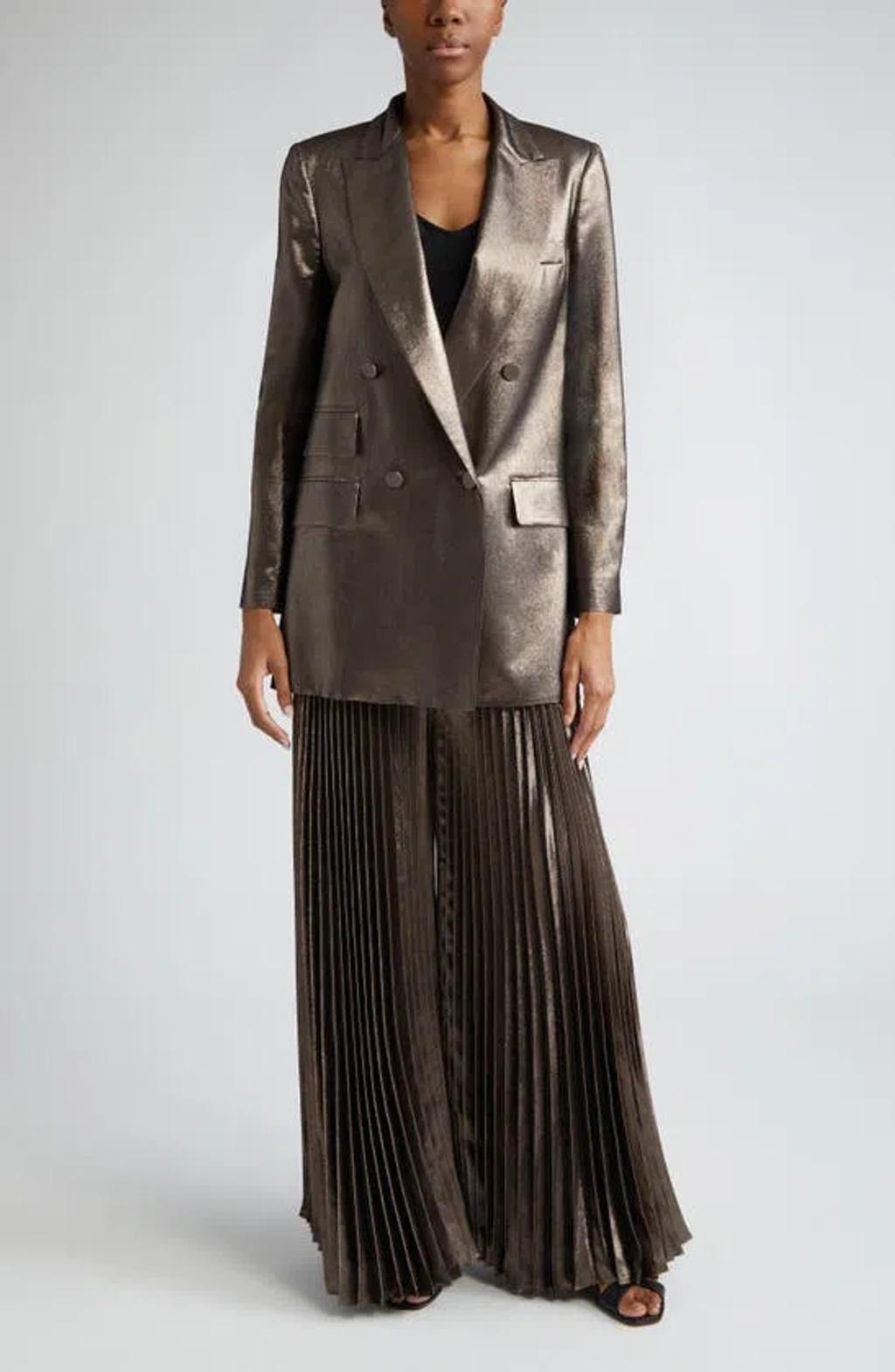 MAX MARA Edro Metallic Silk Blazer Jacket In Bronze Product Image