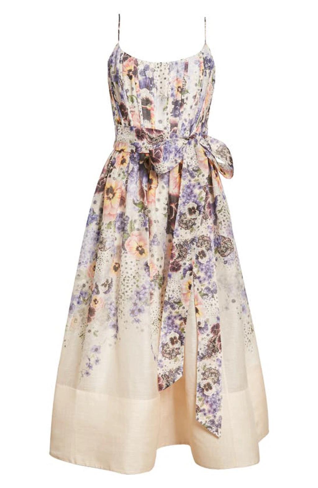 ZIMMERMANN Tama Linen And Silk Corset Midi Dress In Purple Product Image