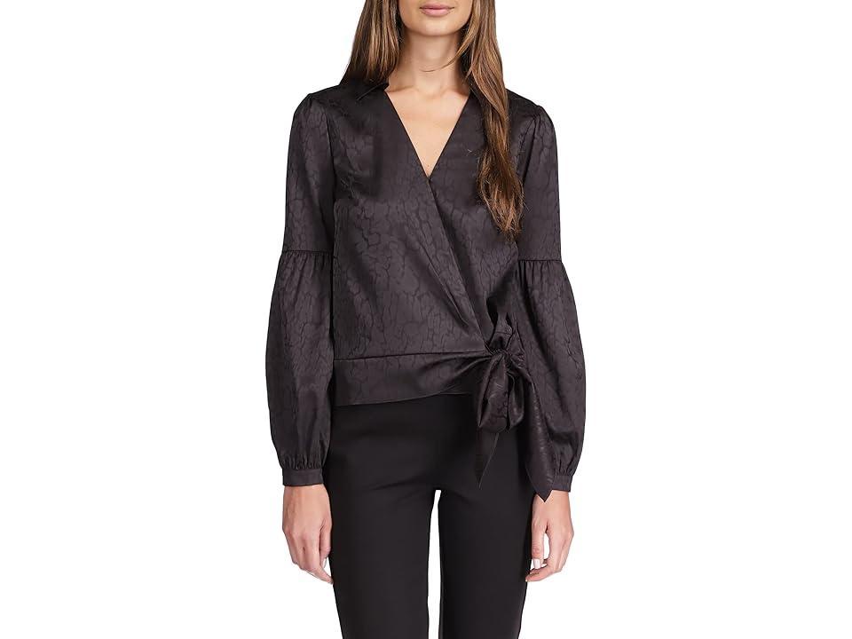 MICHAEL Michael Kors Cheetah Jacquard Wrap Top (Black) Women's Clothing Product Image