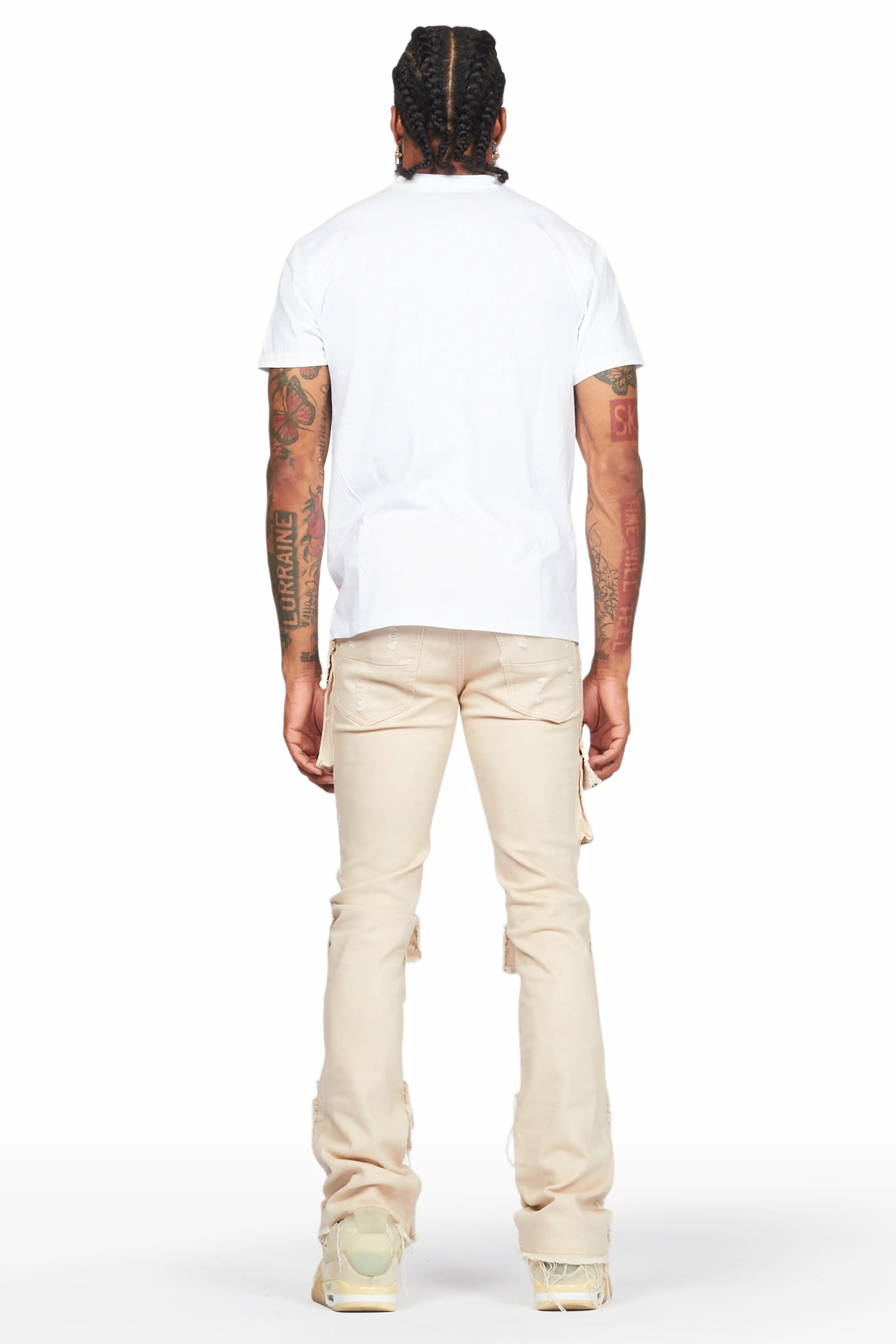 Orien Beige Painter Stacked Flare Jean Male Product Image