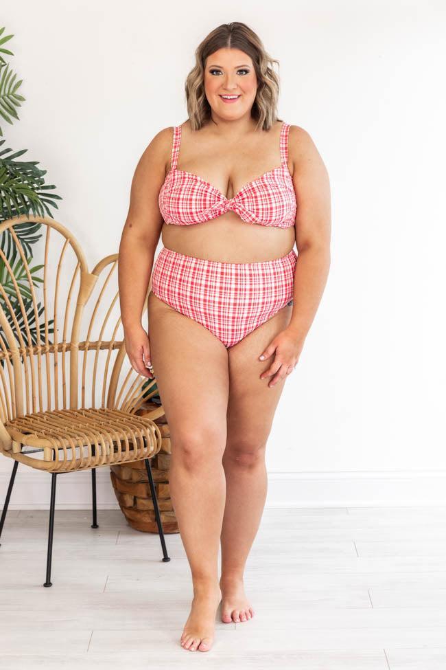 Surfing The Coast Plaid Textured Pink Swimsuit Bottoms FINAL SALE Product Image