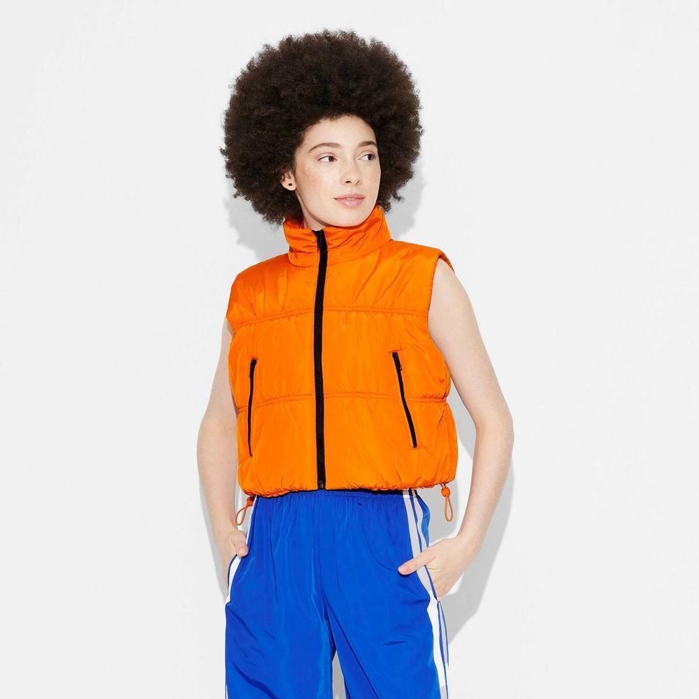 Women's Game Day Mock Turtleneck Puffer Vest - Wild Fable™ Orange L Product Image