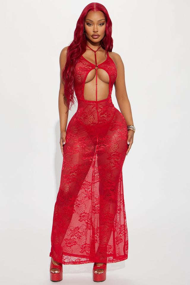 Keep It Sheer Lace Maxi Gown Babydoll - Red Product Image