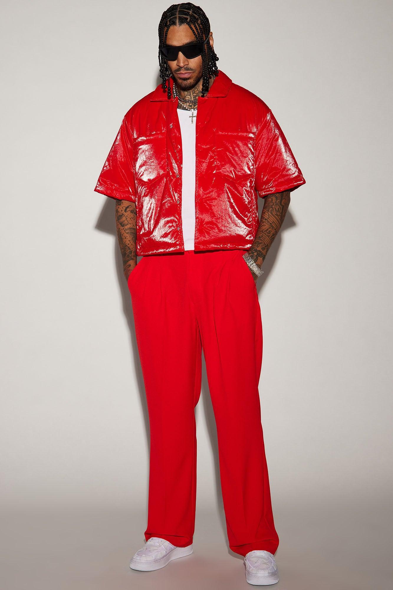 Aston Shine Nylon Puffer Cropped Shacket - Red Product Image