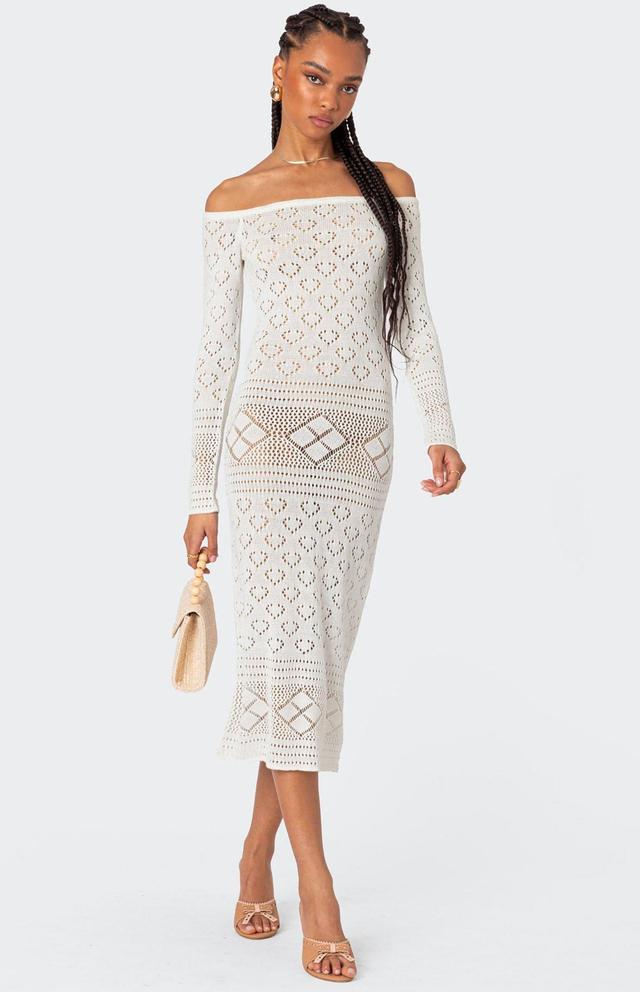 Edikted Women's Lily Crochet Off Shoulder Midi Dress Product Image