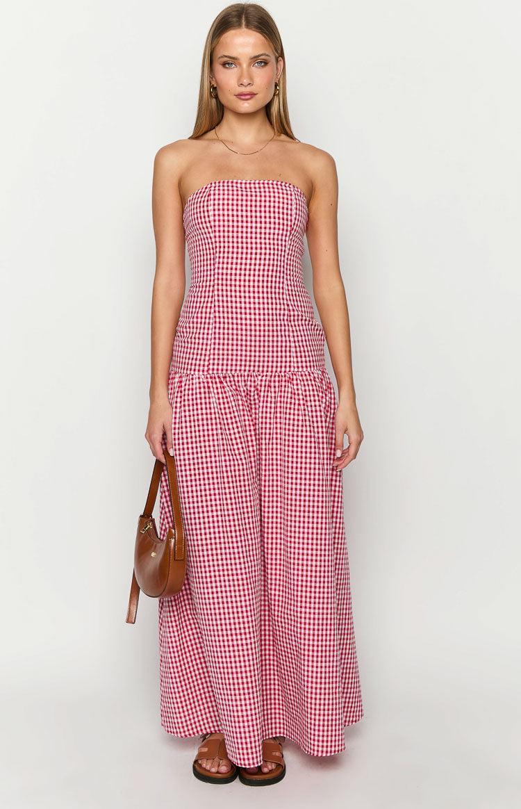 Angela Red Gingham Maxi Dress Product Image