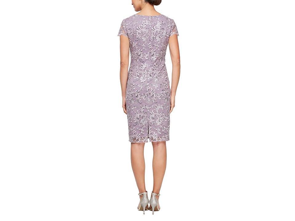 Alex Evenings Embroidered Sheath Dress with Cap Sleeves and Square Neckline (Wisteria) Women's Dress Product Image