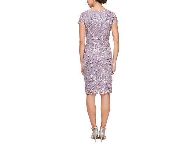 Alex Evenings Embroidered Sheath Dress with Cap Sleeves and Square Neckline (Wisteria) Women's Dress Product Image