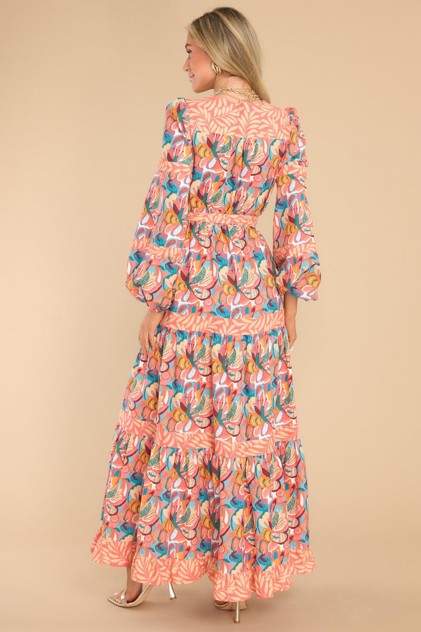 Aura Just Follow Me Coral Floral Print Maxi Dress Product Image