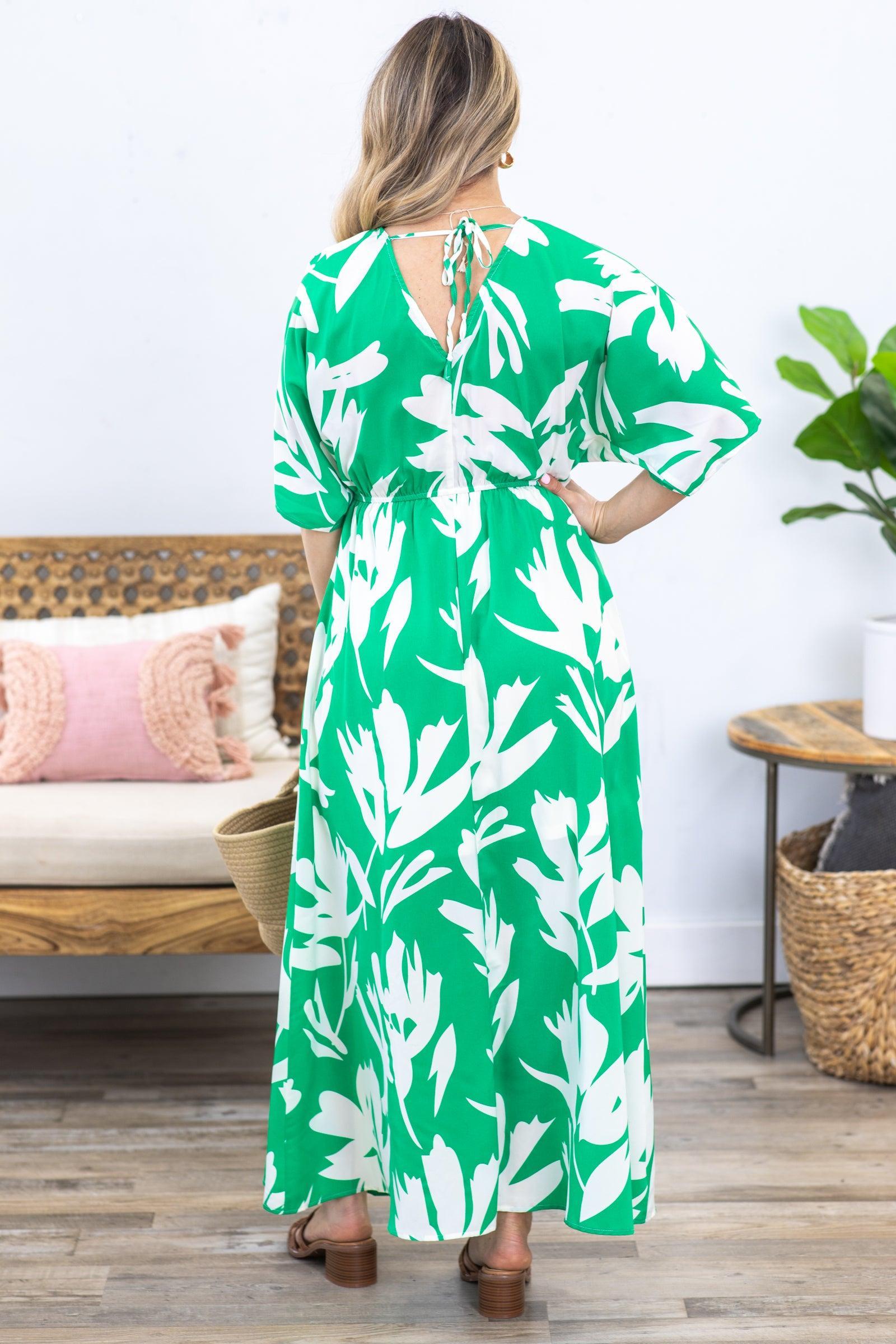 Kelly Green Print V-Neck Maxi Dress Product Image