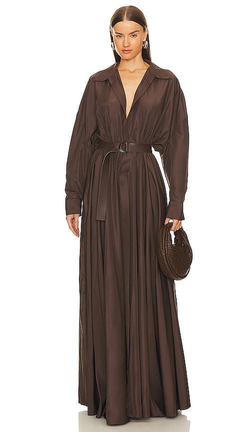 Norma Kamali Super Oversized Boyfriend Shirt Flared Gown in Brown Product Image