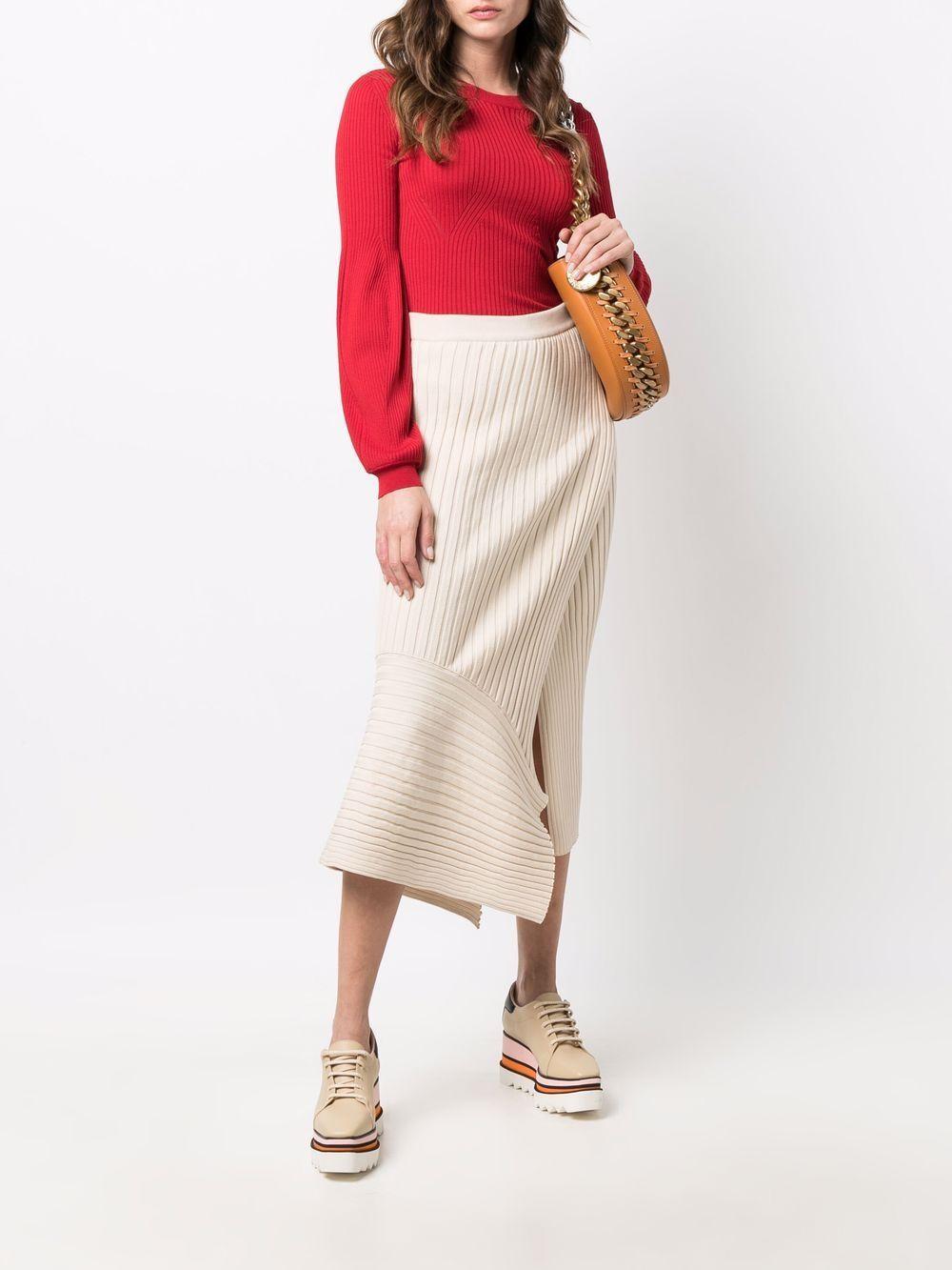 Asymmetric Panel Ribbed Skirt In Neutrals Product Image