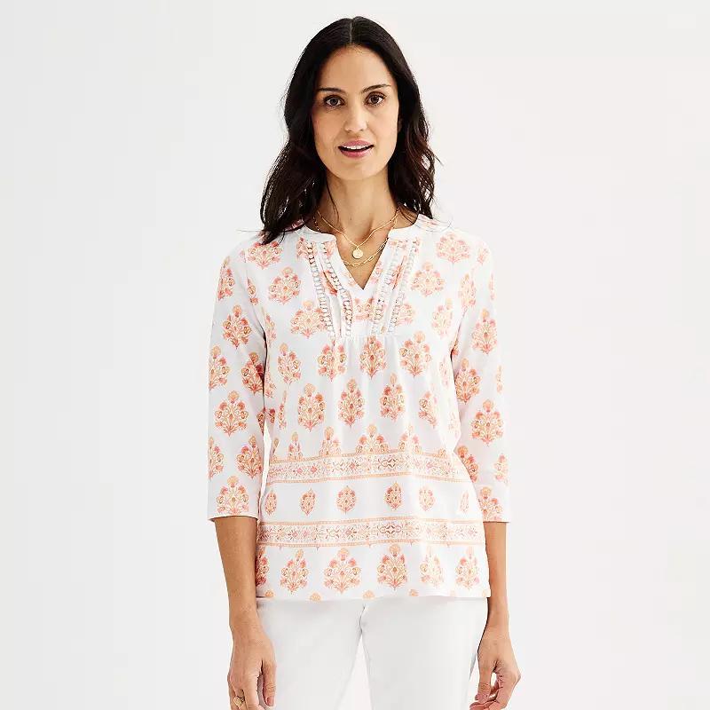 Womens Croft & Barrow Splitneck Blouse Pink Medallion Product Image