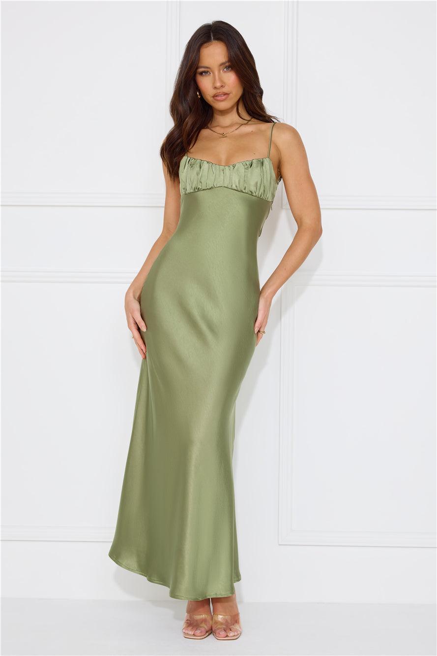 Silk Shimmers Satin Maxi Dress Olive product image