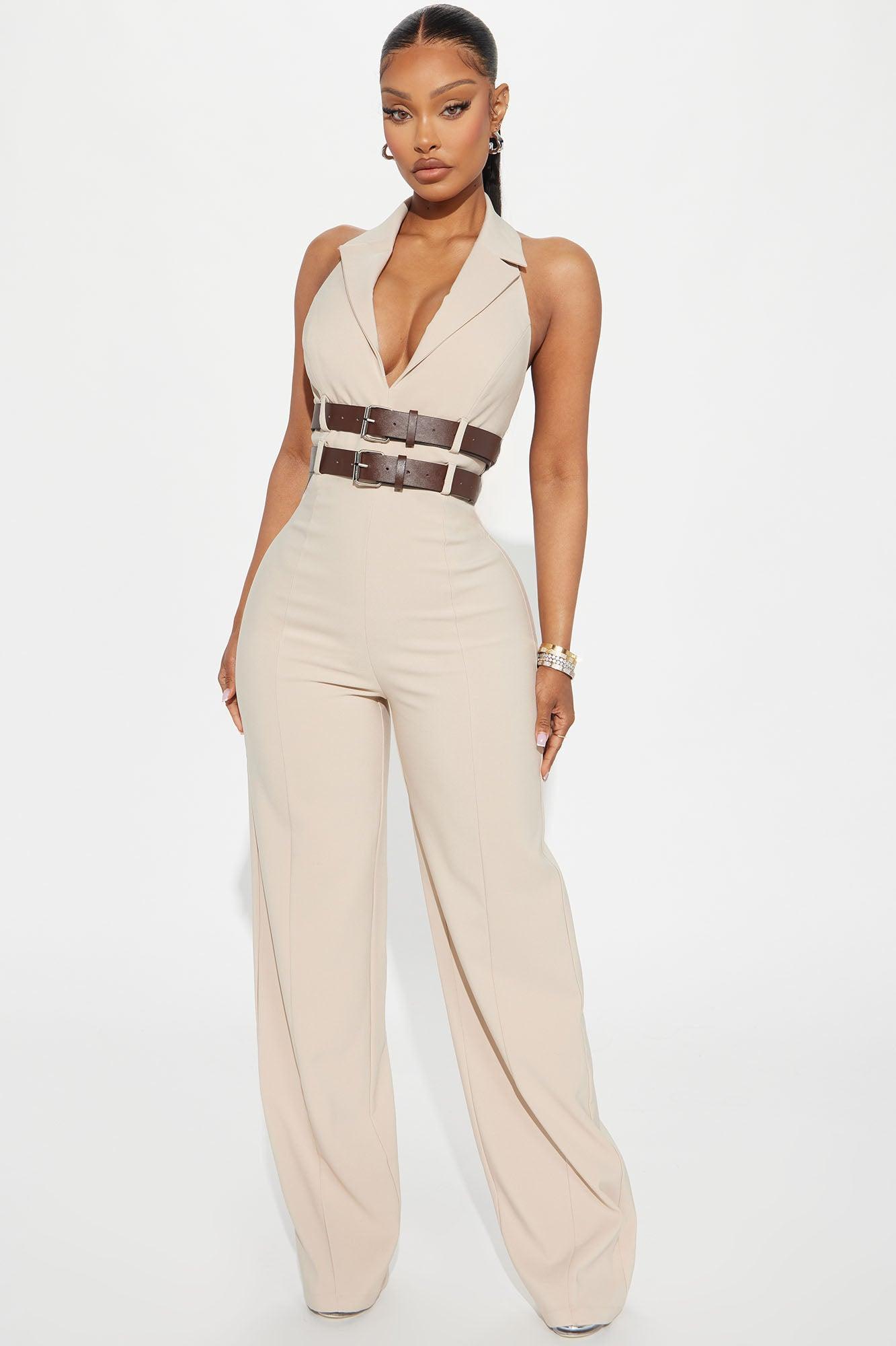 At The Office Belted Jumpsuit - Beige Product Image