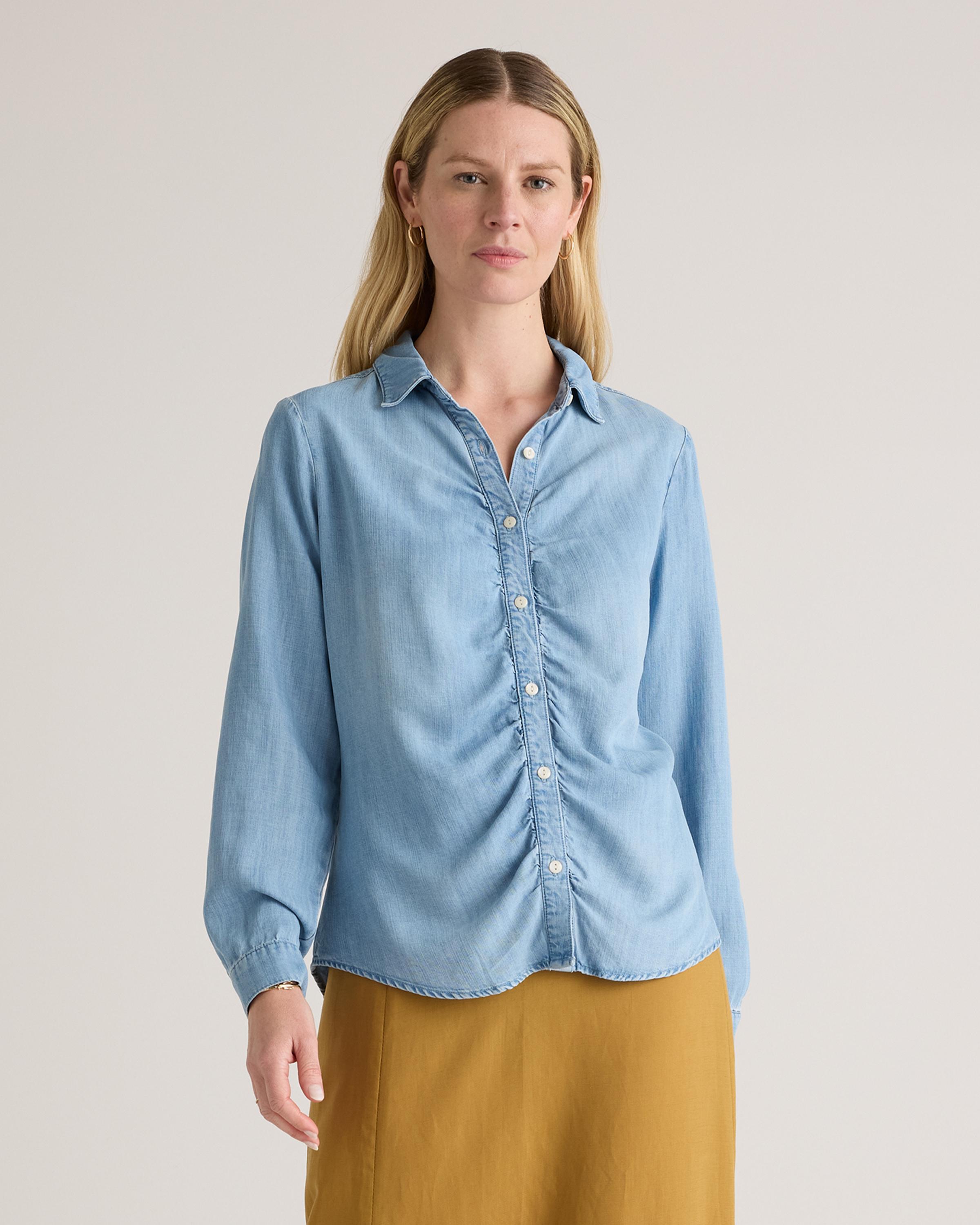 Chambray Tencel Shirred Long Sleeve Shirt Product Image