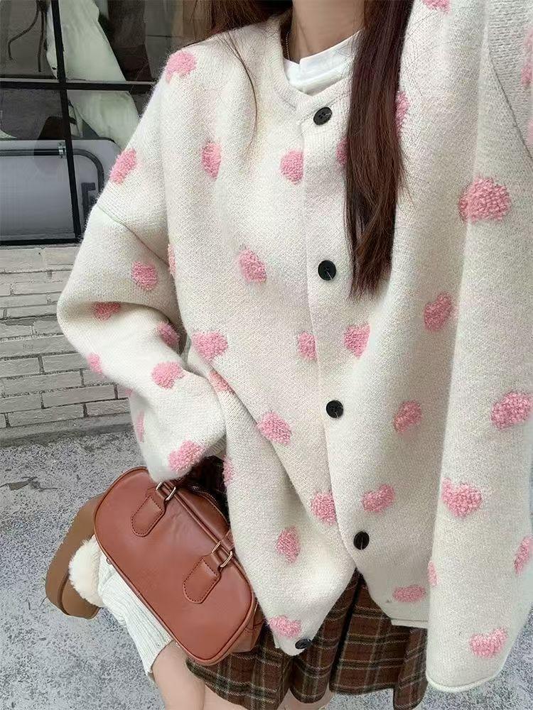 Heart Print Oversized Cardigan Product Image