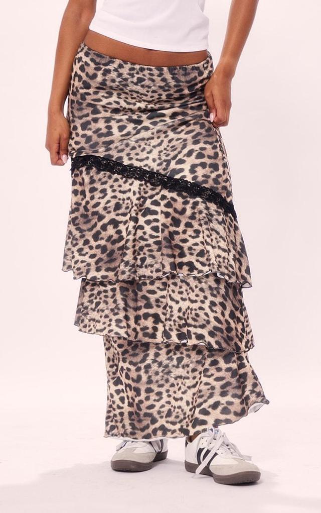 Leopard Print Layered Low Rise Maxi Skirt Product Image