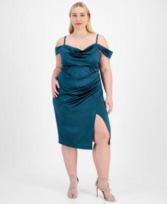 Trendy Plus Size Off-Shoulder Spaghetti-Strap Dress Product Image