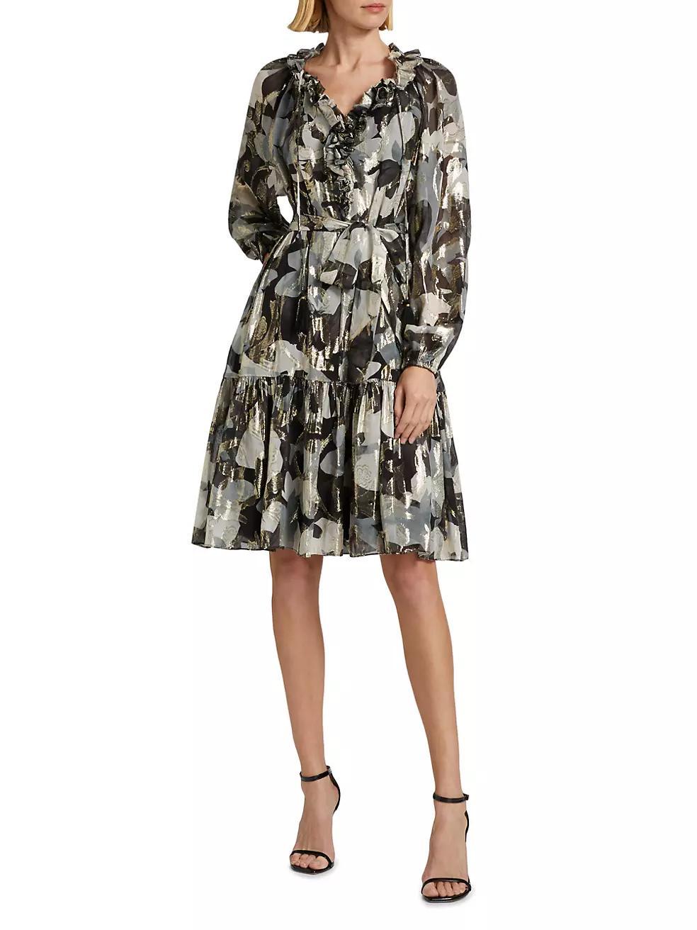 Jenson Metallic Floral Knee-Length Dress Product Image