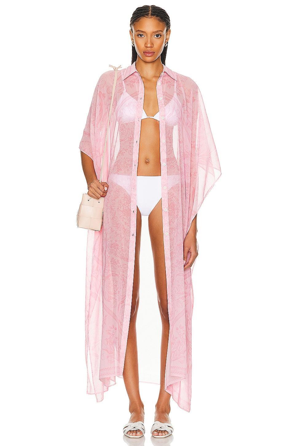 VERSACE Chiffon Robe Coverup Dress in Pink Product Image