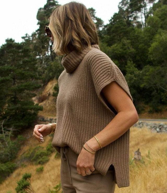 Splendid x Cella Jane Blog Knit Cowl Neck Dropped Short Sleeve Side Slit Pullover Sweater Product Image