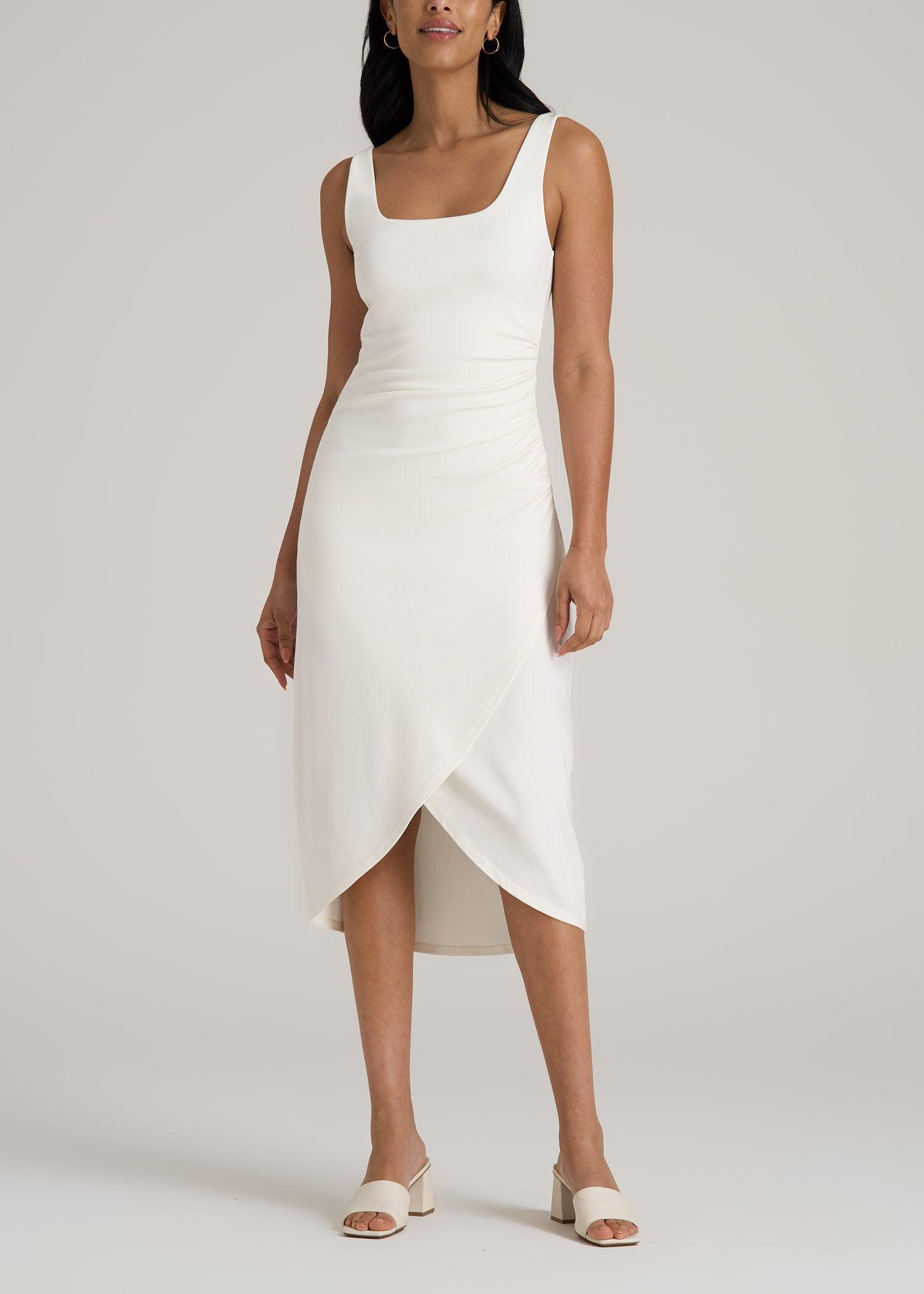 Squareneck Ruched Jersey Dress for Tall Women in White Alyssum product image