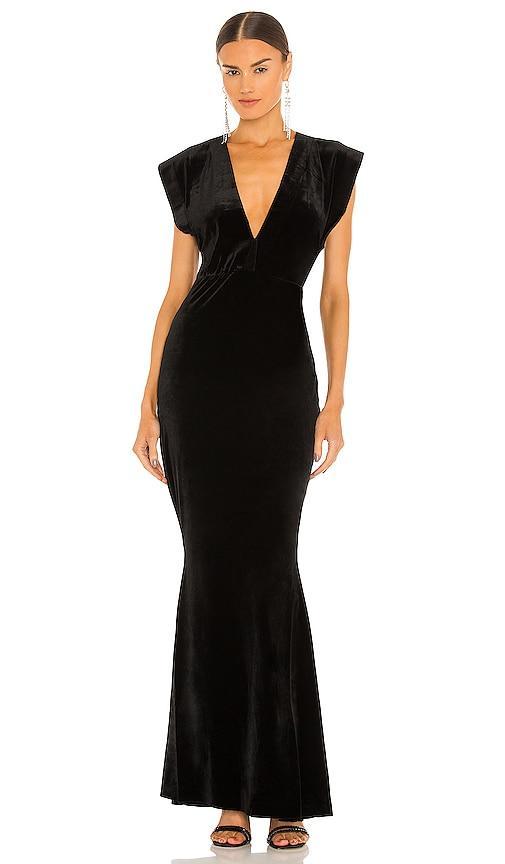 Norma Kamali V Neck Rectangle Gown in Black. Size M, S, XS, XXS. Product Image