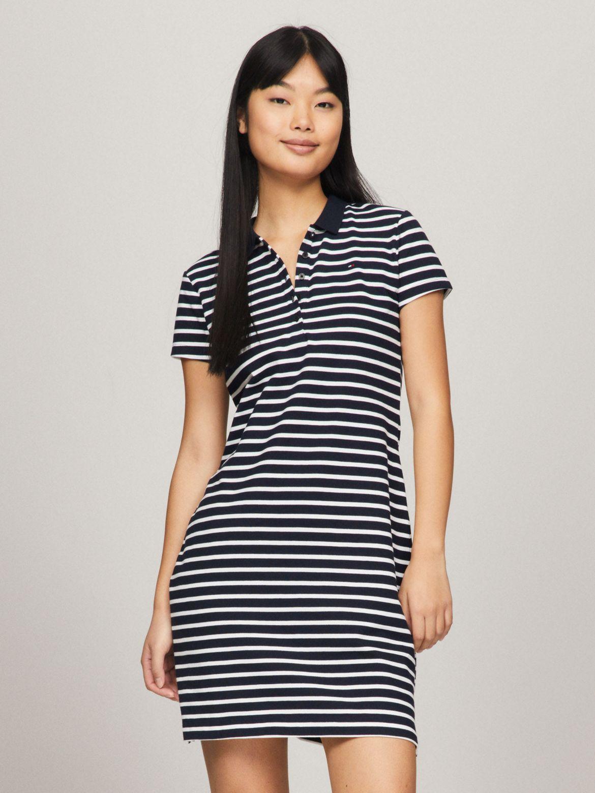 Tommy Hilfiger Women's Slim Fit Stripe Stretch Polo Dress Product Image