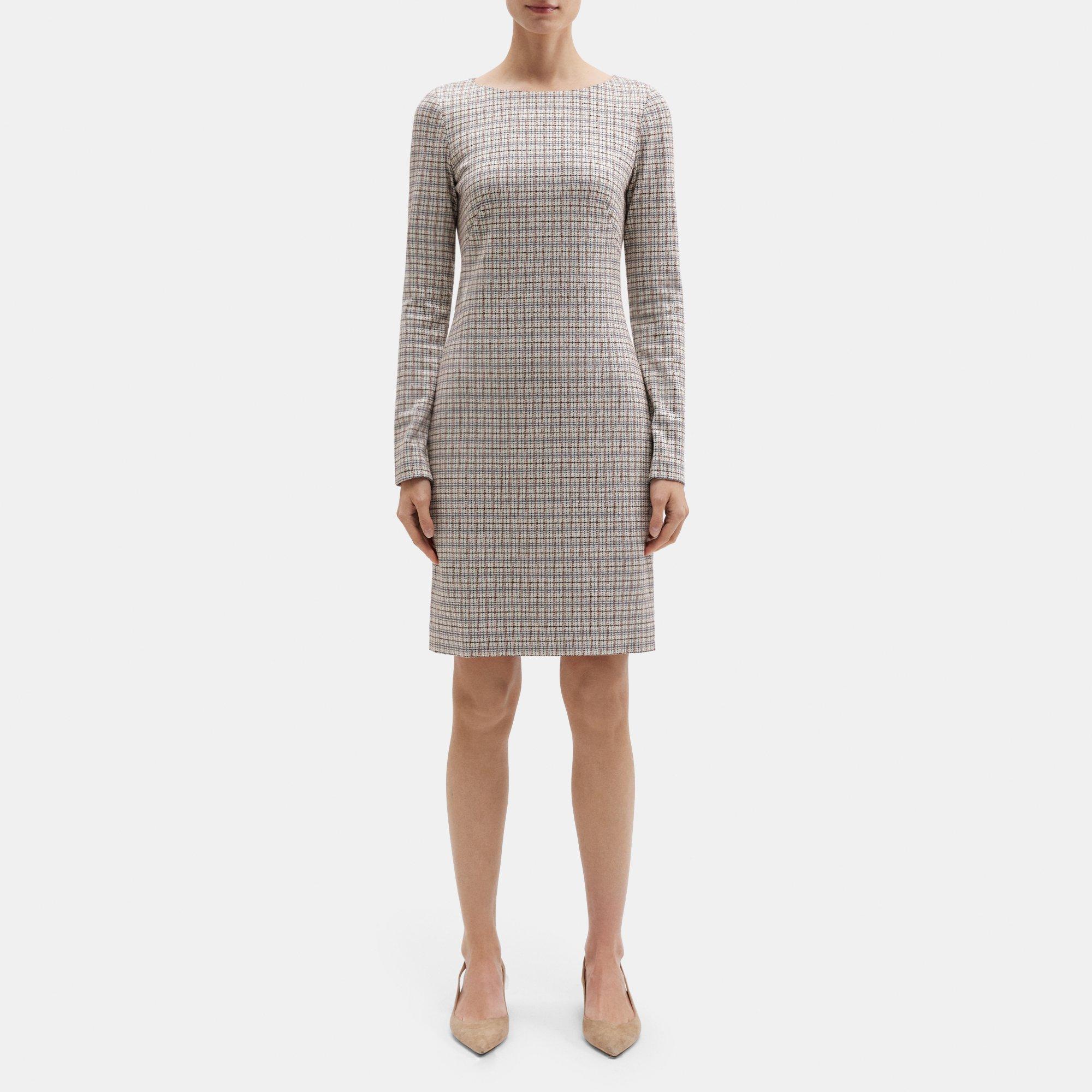 Plaid Knit Long-Sleeve Sheath Dress | Theory Outlet Product Image