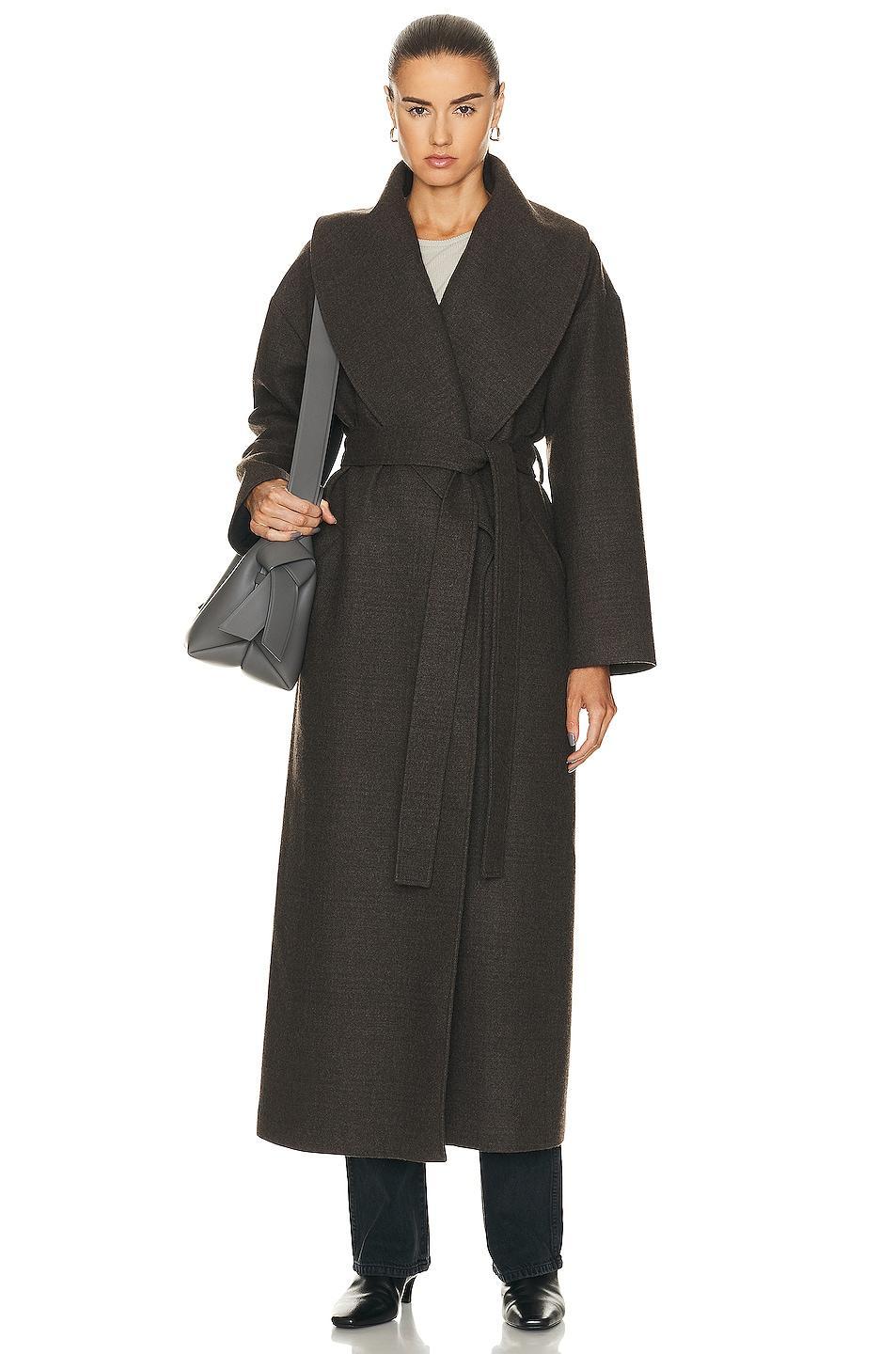 NOUR HAMMOUR Lucee Drapey Belted Blanket Coat in Grey Product Image