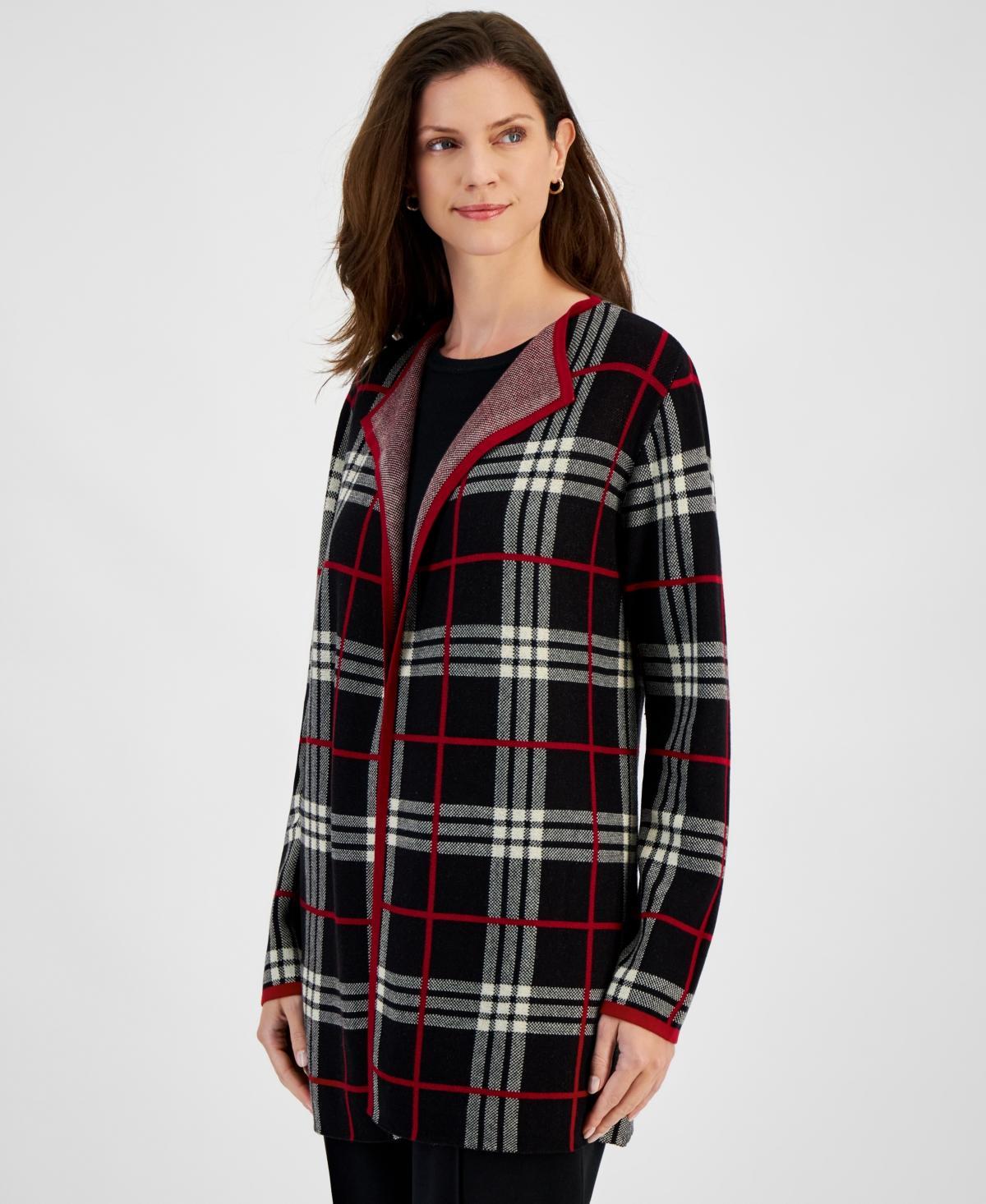 Kasper Womens Plaid Open-Front Cardigan Product Image