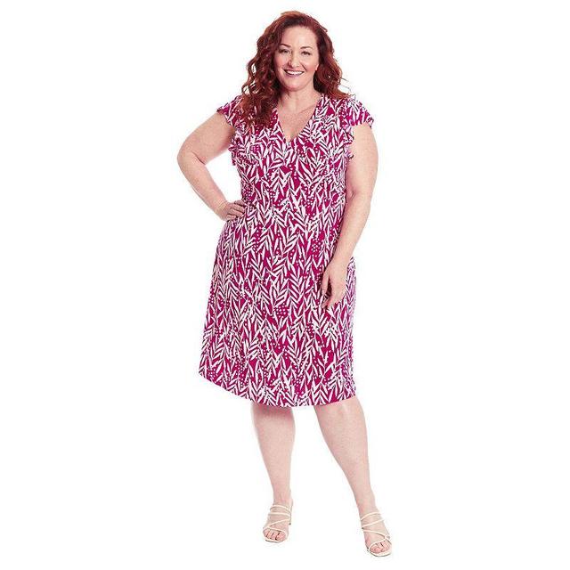 Plus Size London Times Ruffle Sleeve Midi Dress, Womens Pink Product Image