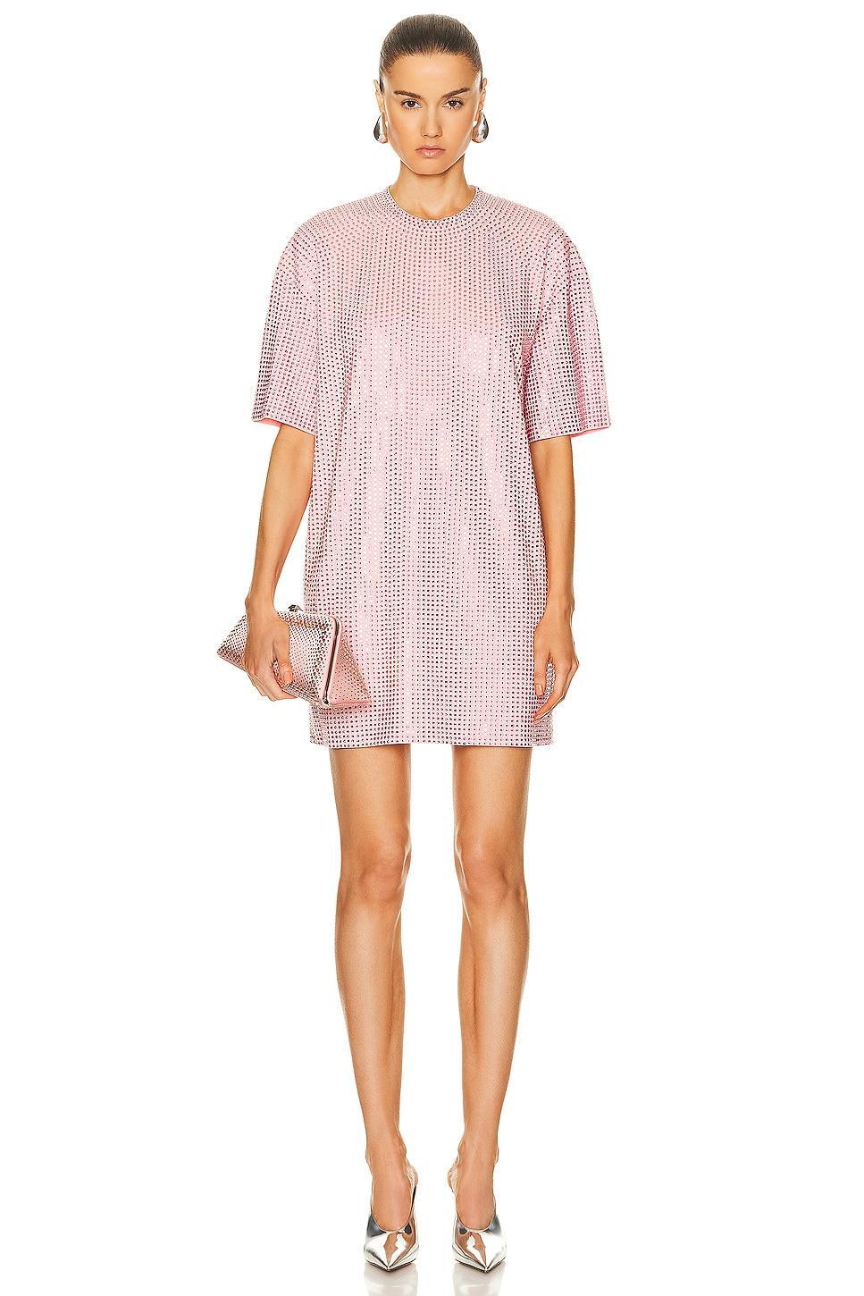 AREA Crystal Embellished Backless T-shirt Dress Pink. (also in M). Product Image