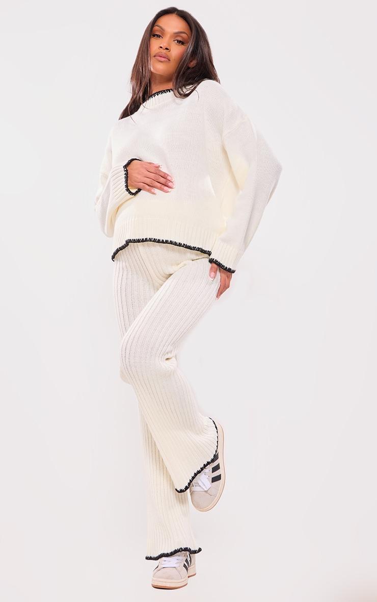 Maternity Cream Contrast Trim Knit Flares Product Image