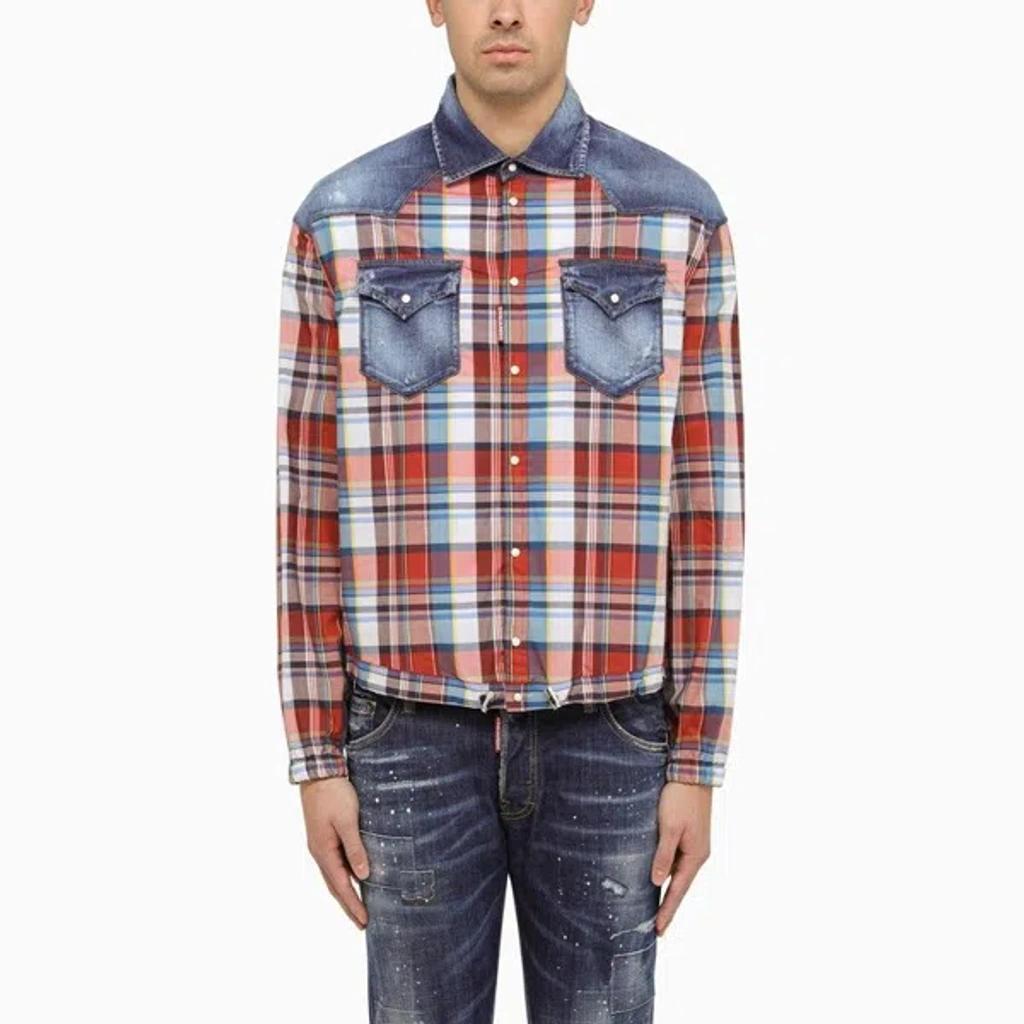 DSQUARED2 Men's Multicoloured Checked Shirt With Denim Details | Size 52 | S71dm0702s78603 In Multicolor Product Image