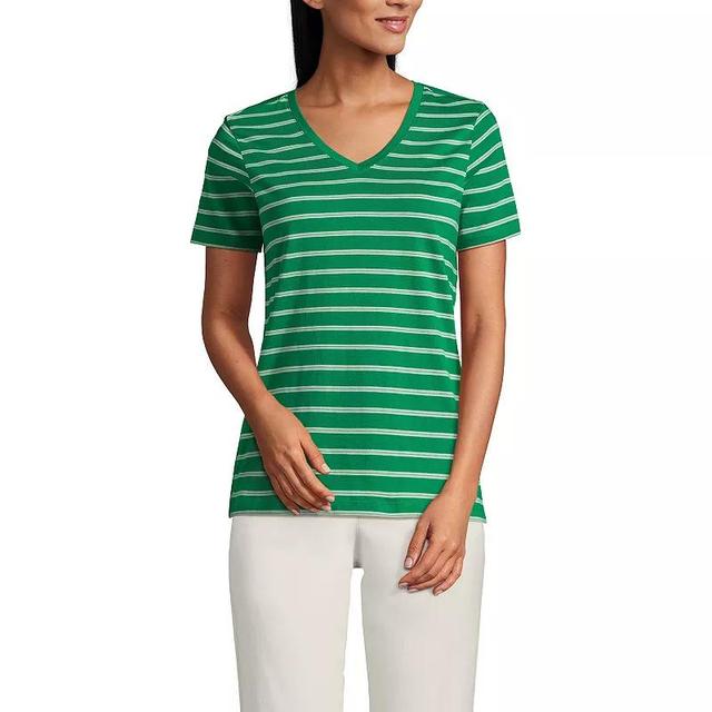 Womens Lands End Relaxed-Fit Supima Cotton V-Neck Tee Blue Breton Stripe Product Image