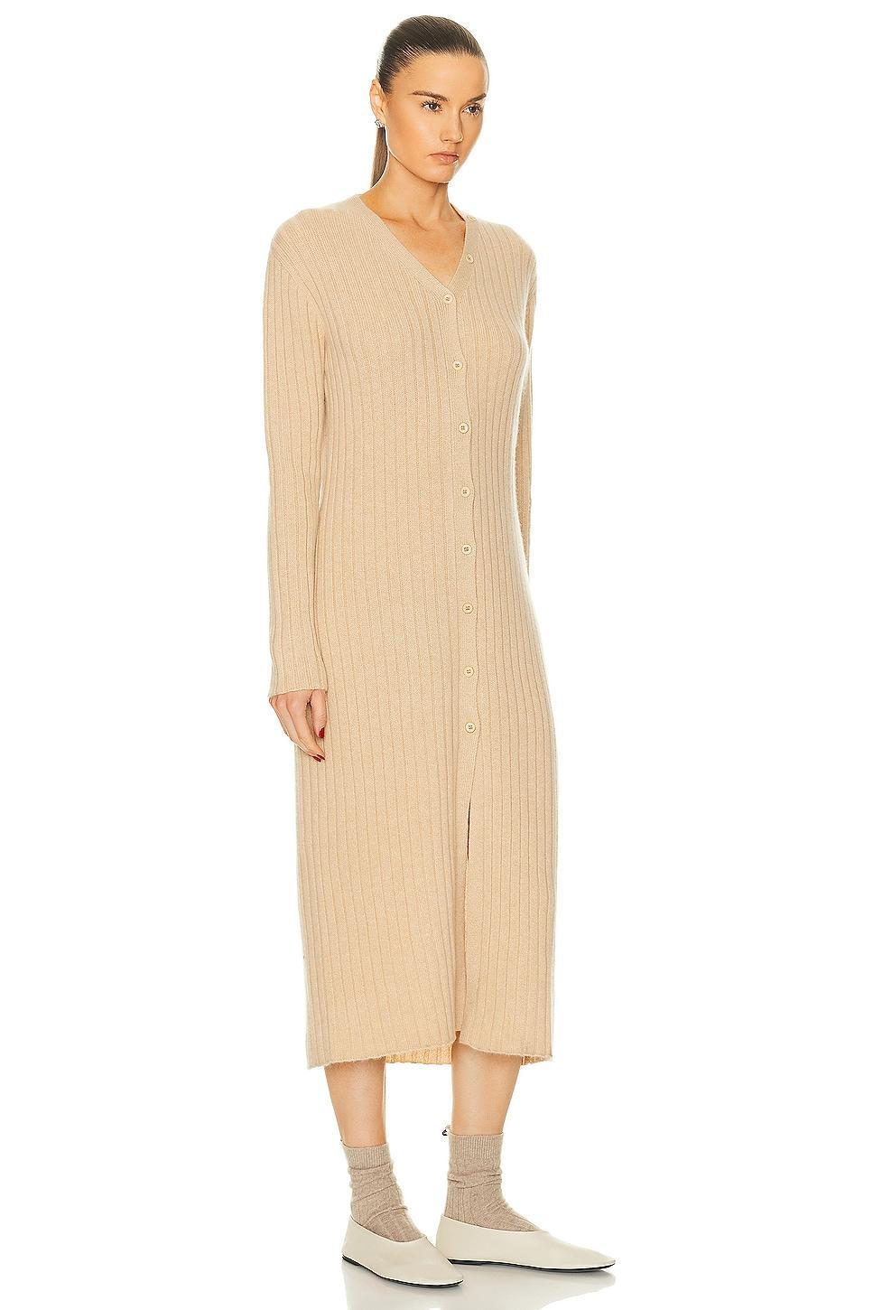 The Elder Statesman Medium Rib Button Dress in Khaki - Tan. Size XS (also in L, M). Product Image