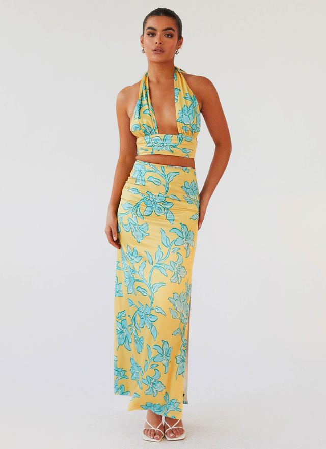 Amalia Satin Maxi Skirt - Golden Bloom Product Image